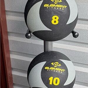 Element Fitness Black and Gray Medicine Balls with Yellow Accents
